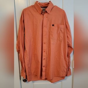 Cinch Mens Long Sleeve Patterned Orange Button Down Size Medium